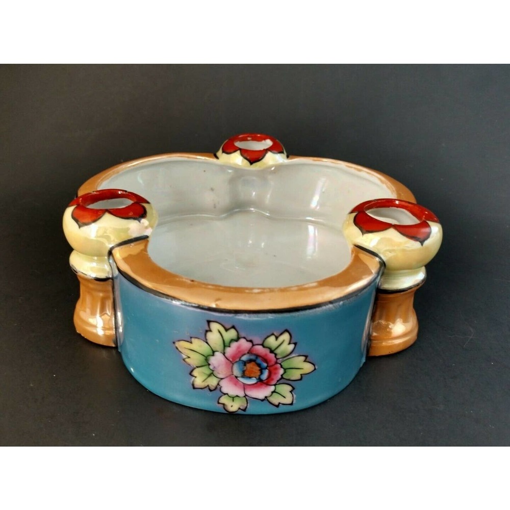 VTG Seiei & Co Lusterware Vase Bowl Candle Japan Floral Bird Hand Paint 1940-60
